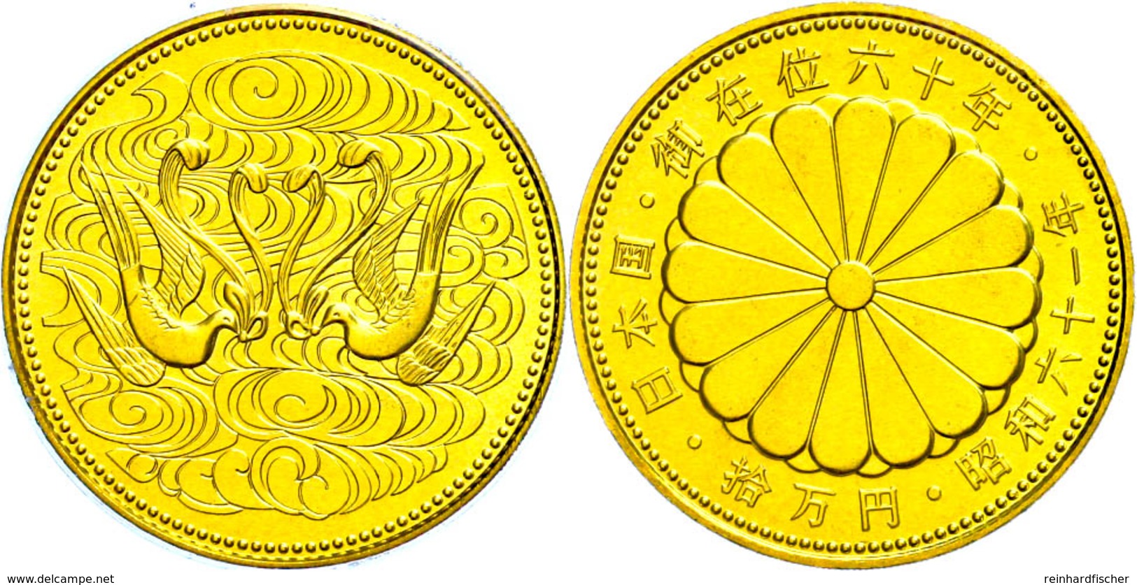 100000 Yen, Gold, 1986, Zum 60. Regierungsjubiläum Kaiser Hirohitos, Fb. 57, In Noppenfolie, St.  St - Japan