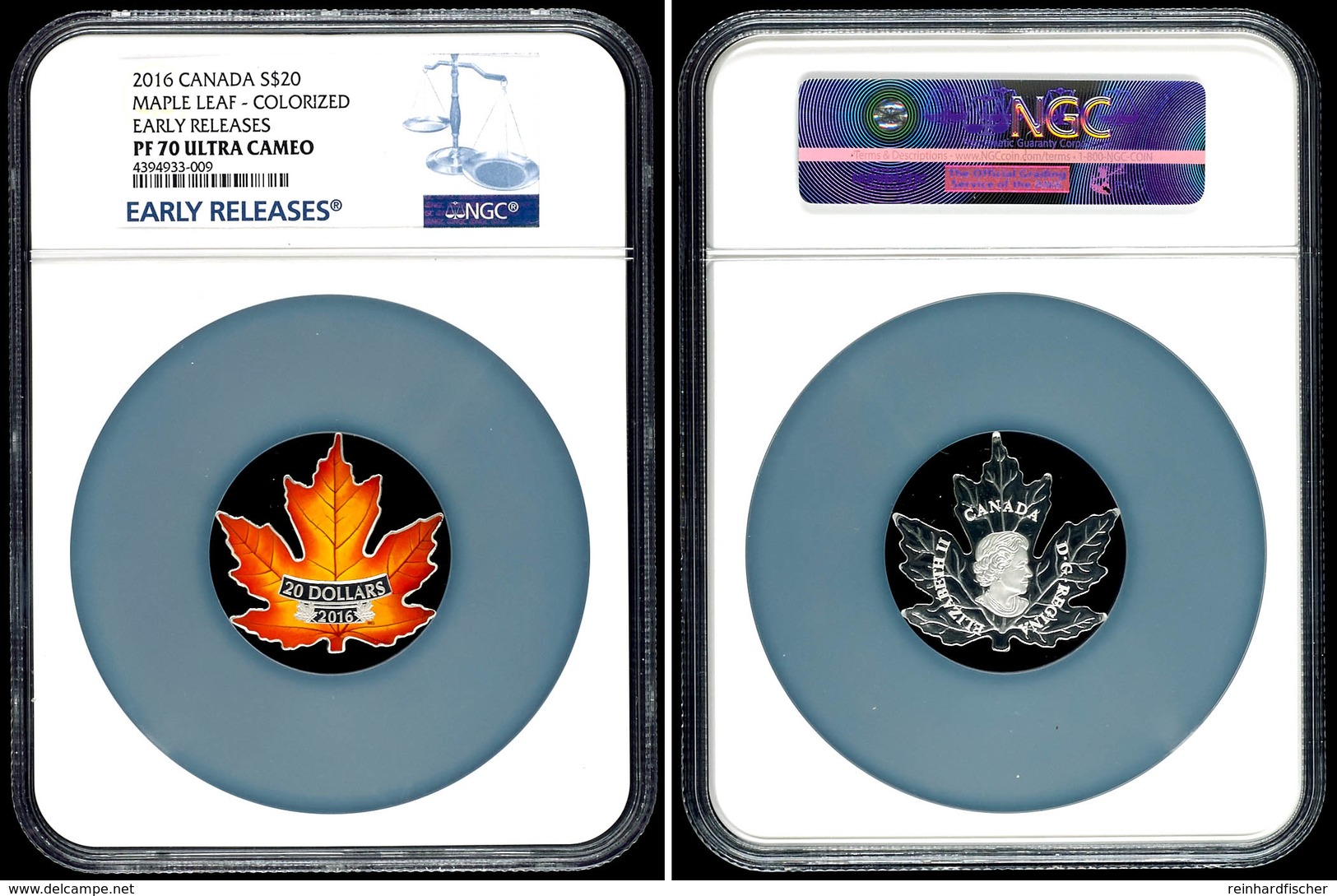 20 Dollars, 2016, Maple Leaf, In Slab Der NGC Mit Der Bewertung PF70 Ultra Cameo, Colorized Early Release. - Canada