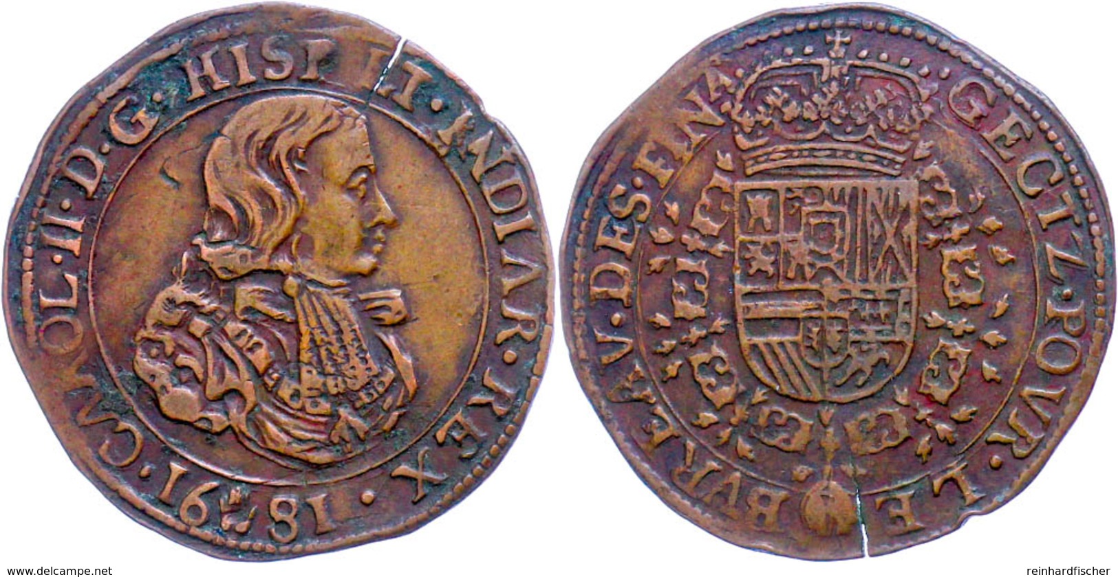 Jeton, Kupfer, 1681, Karl II., Dugn. 4459, Kl. Schrötlingsriss, Ss.  Ss - Sonstige & Ohne Zuordnung