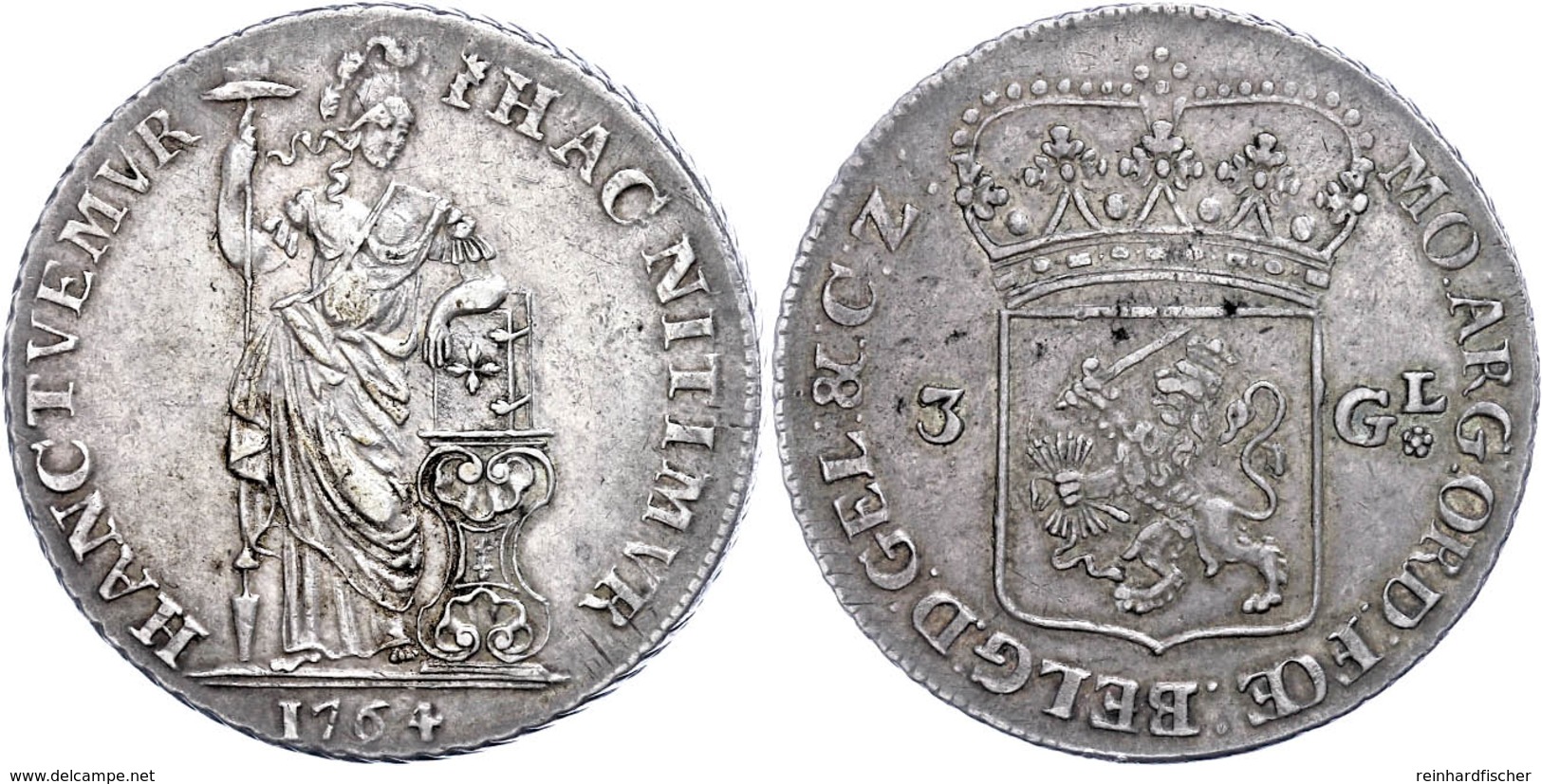 Gelderland, 3 Gulden, 1764, Delm. 1145, Dav. 1849, Ss.  Ss - Sonstige & Ohne Zuordnung