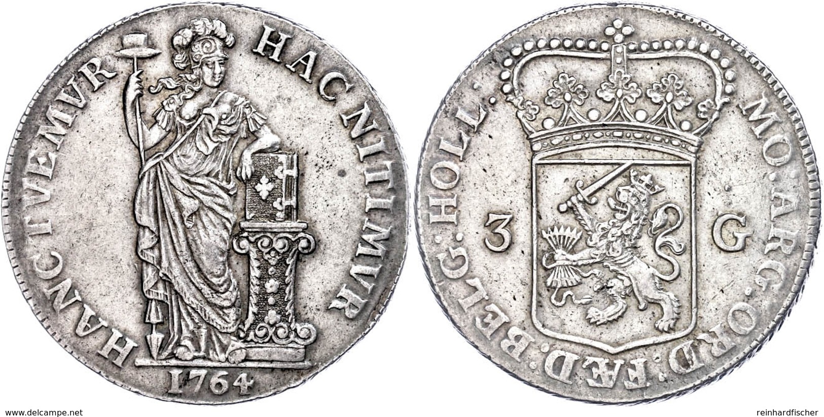 Holland, 3 Gulden, 1764, Dav. 1850, Delm 1146, Kl. Schrötlingsfehler, Ss-vz.  Ss-vz - Sonstige & Ohne Zuordnung