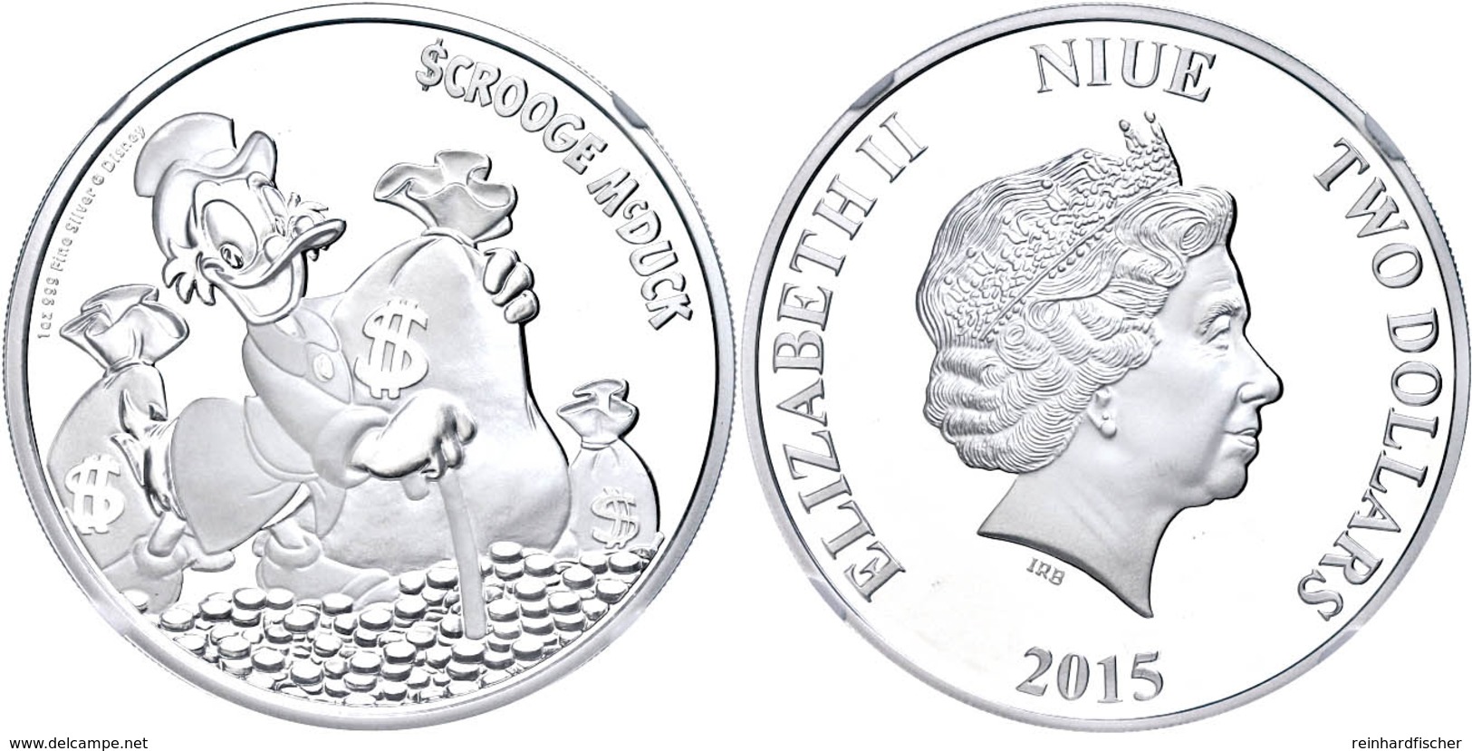 2 Dollars, 2015, Dagobert Duck, In Slab Der NGC Mit Der Bewertung PF 70 Ultra Cameo. - Niue