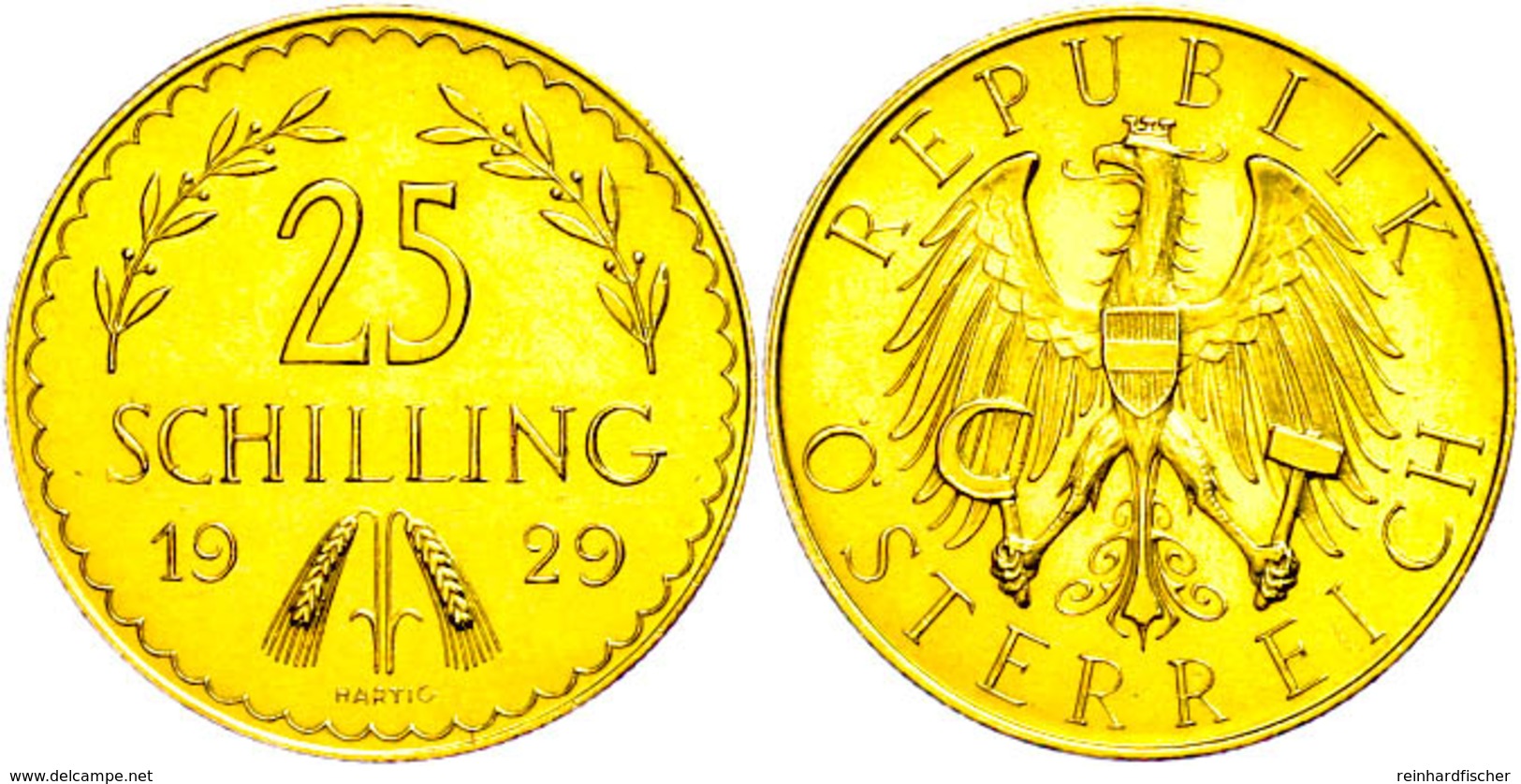 25 Schilling, Gold, 1929, Fb. 521, Gereinigt, Vz-st.  Vz-st - Oesterreich