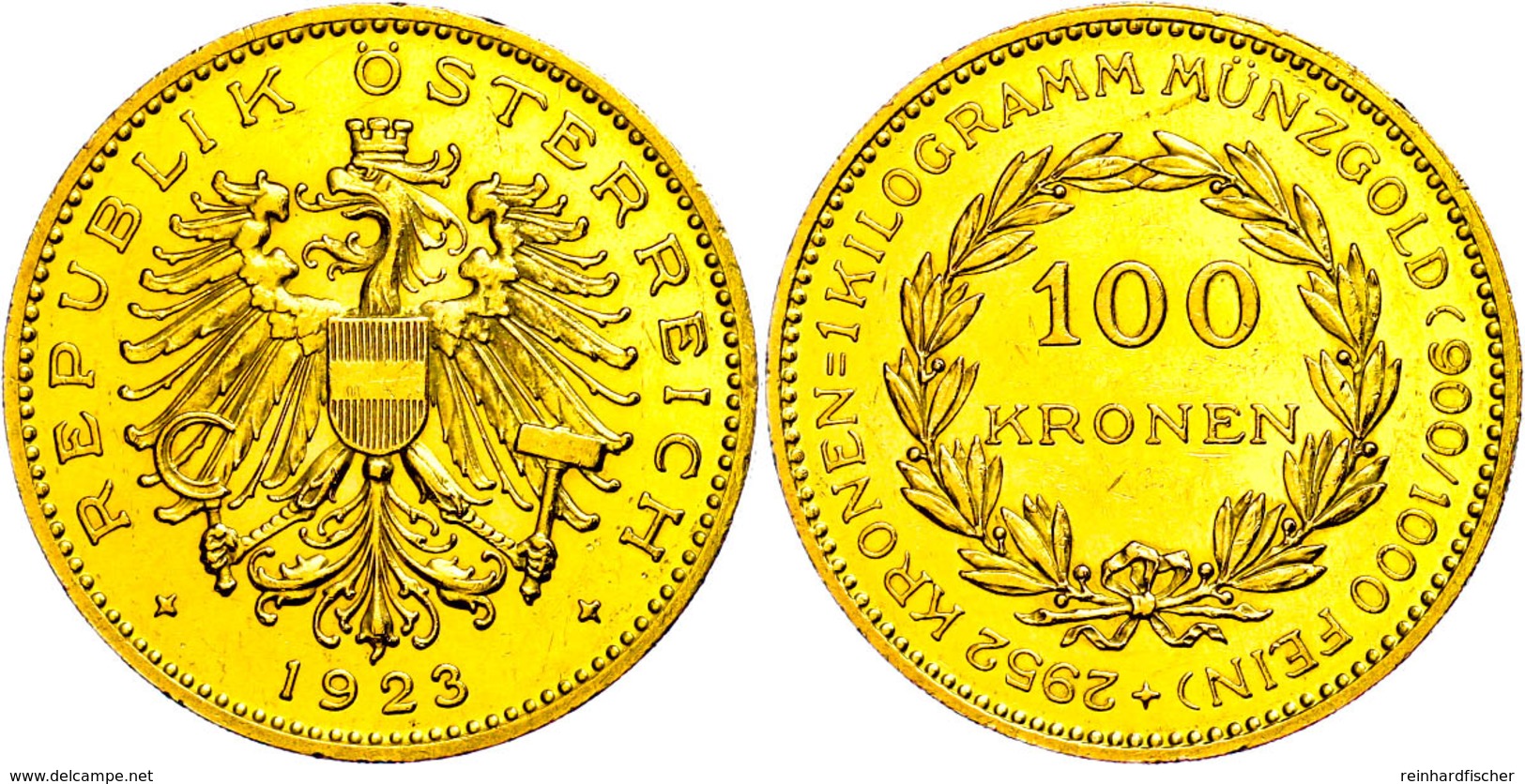 100 Kronen, Gold, 1923, Fb. 518, Kl. Kr. Und Rf., Gereinigt, Vz. Auflage Nur 617 Stück!  Vz - Oesterreich