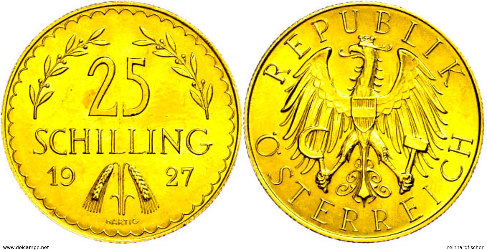 25 Schilling, Gold, 1927, Fb. 521, Kl. Kr., F. St.  Vz-st - Oesterreich