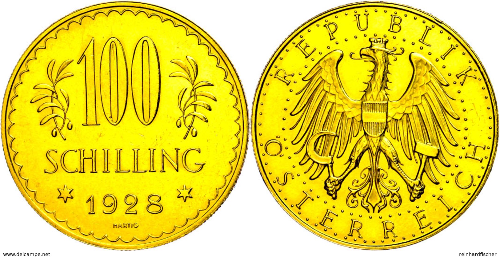 100 Schilling, Gold, 1928, Fb. 520, Gereinigt, Vz-st.  Vz-st - Oesterreich