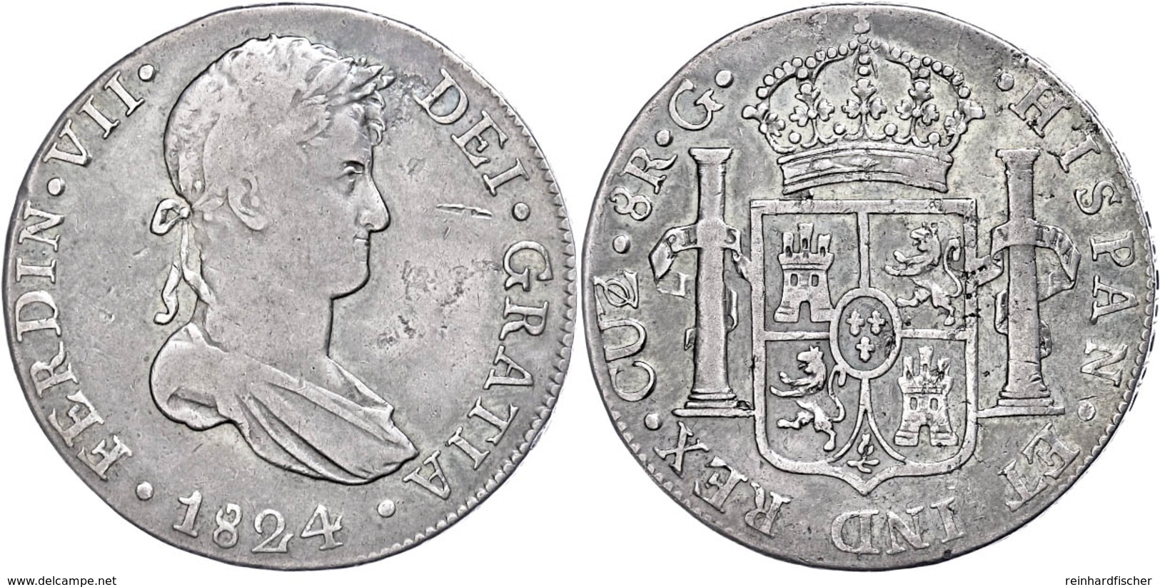 8 Reales, 1824, Ferdinand VII., Cuzco, G, KM 117.2, Kratzer Auf Dem Avers, Ss.  Ss - Peru