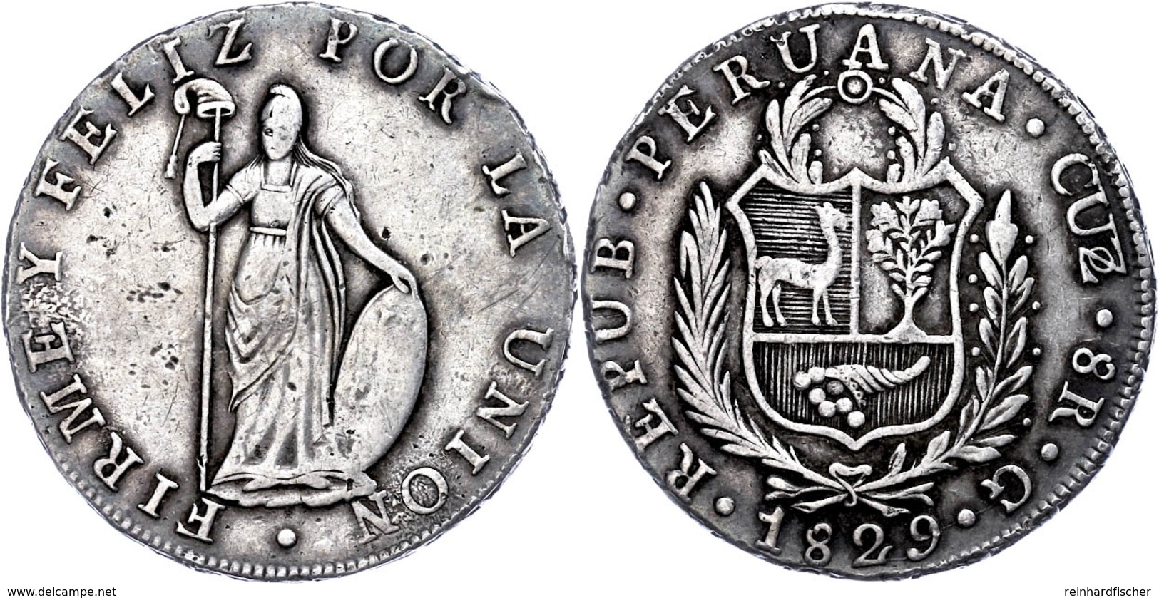 8 Reales, 1829, Cuzco, KM 142.2, Kl. Schrötlingsfehler, Kratzer, Ss.  Ss - Peru