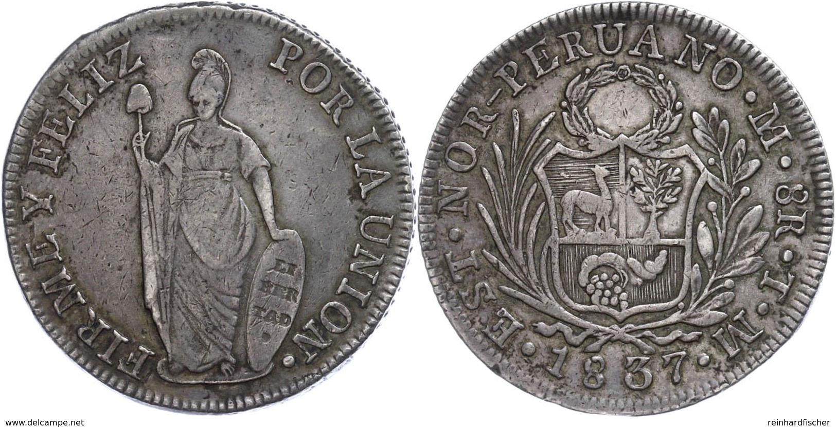 Nord Peru, 8 Reales, 1839, Lima, TM, KM 155, Rand Teilweise Bearbeitet, Ss.  Ss - Peru