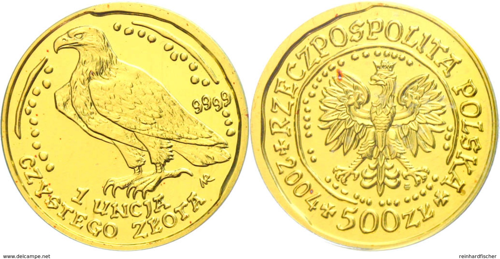500 Zlotych Gold, 2004, Goldbarrenmünze Adler, 1 Oz, KM 295, Auf Coin Card Der National Bank Of Poland, St.  St - Polen