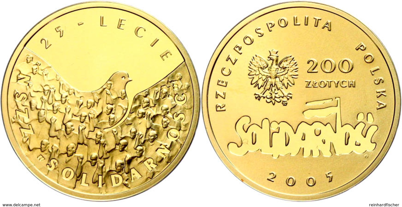 200 Zlotych Gold, 2005, 25 Jahre Gewerkschaft Solidarnosc, 13,95 G Fein, Fb. 206, In Kapsel, Mit Zertifikat, PP. Auflage - Polen