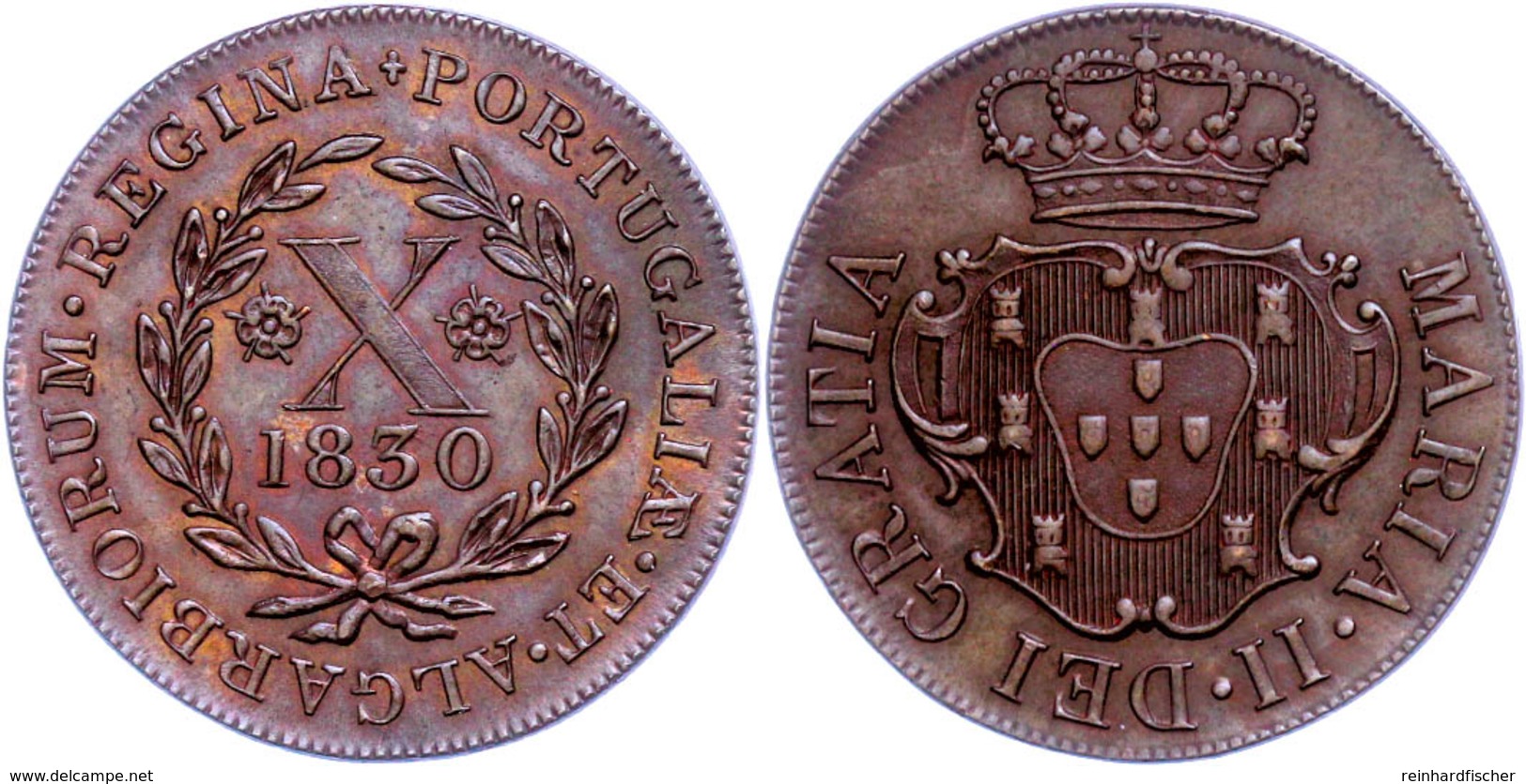 Azoren, 10 Reis, 1830, Maria II., KM 6, Vz.  Vz - Portugal