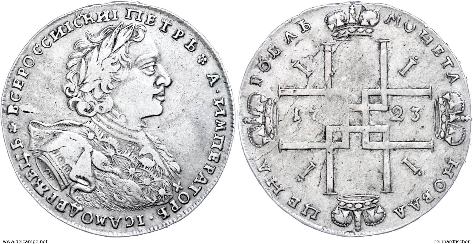 Rubel, 1723, Peter I., Moskau, Bitkin 841 (R1), Kl. Schrötlingsfehler, Ss.  Ss - Russland