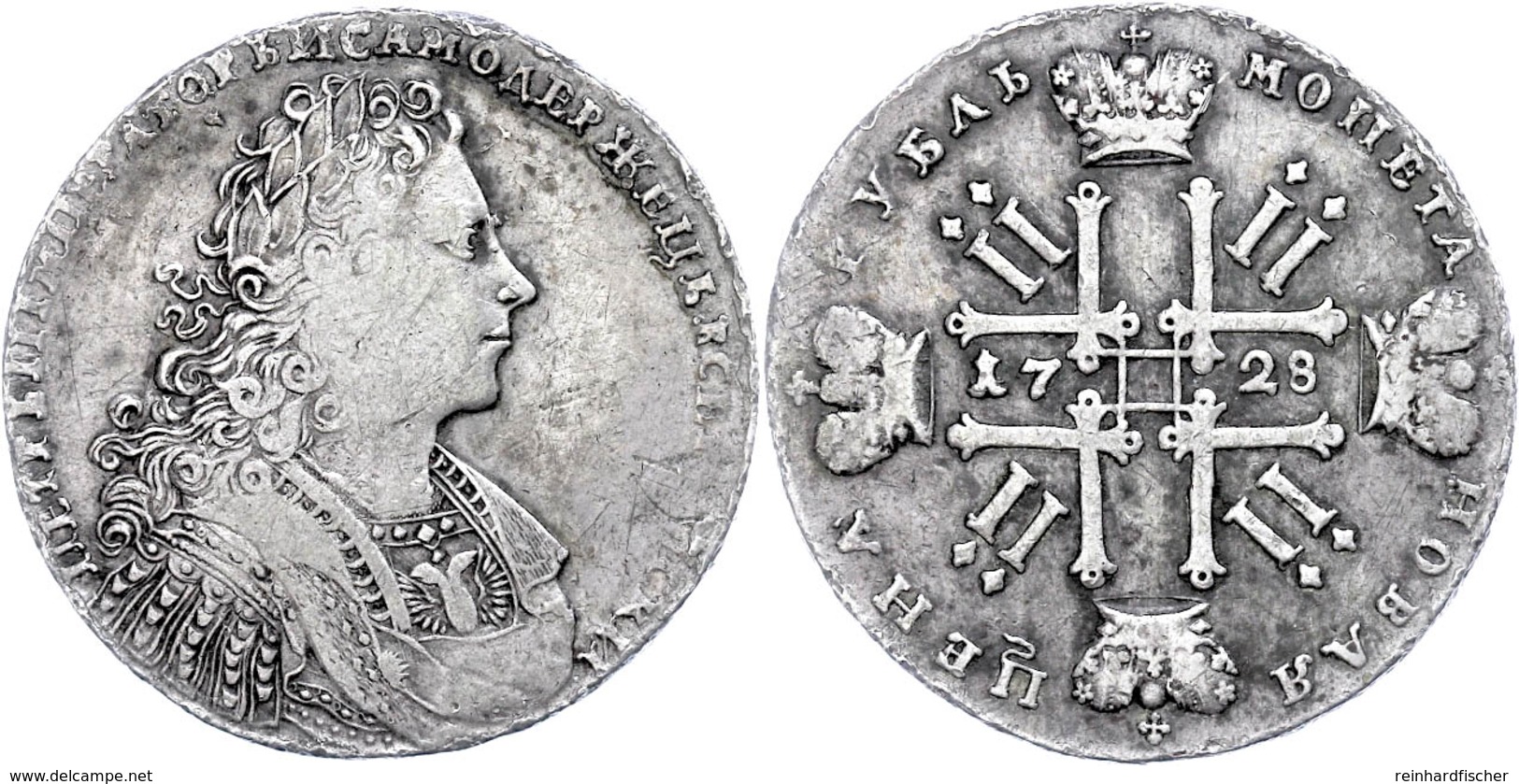 Rubel, 1728, Peter II., Dav. 1668, Ss+. - Russland