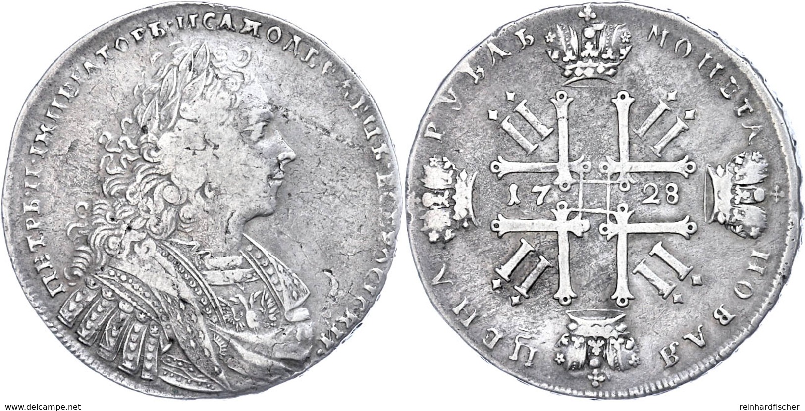 Rubel, 1728, Peter II., Dav. 1668, Ss.  Ss - Russia