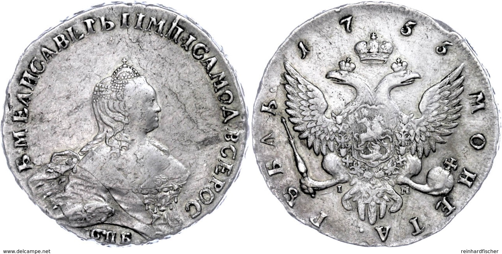 Rubel, 1755, Elisabeth, Dav. 1679, Ss-vz.  Ss-vz - Russland