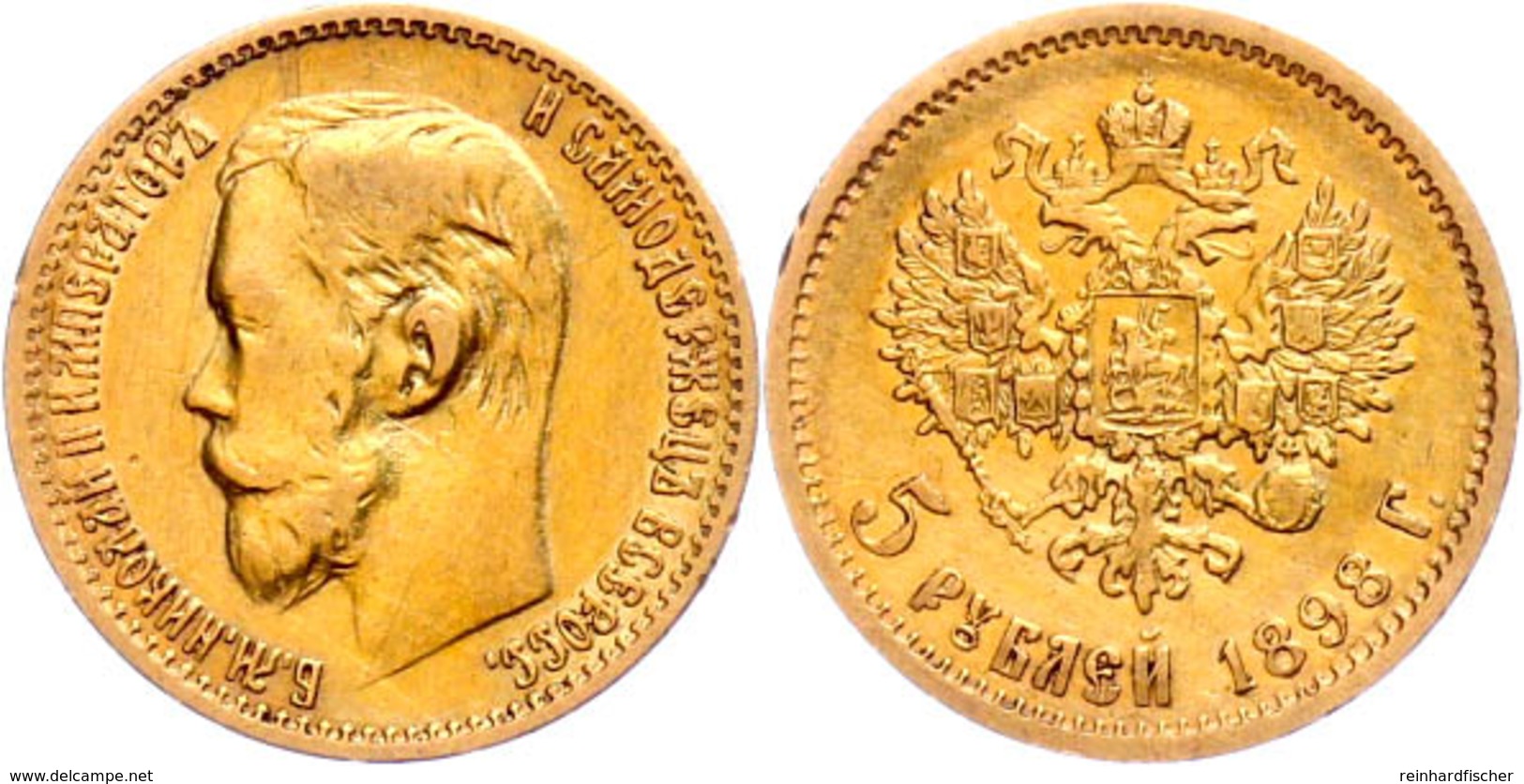 5 Rubel, Gold, 1898, Nikolaus II., St. Petersburg, Fb. 180, Kl. Rf., Ss.  Ss - Russland