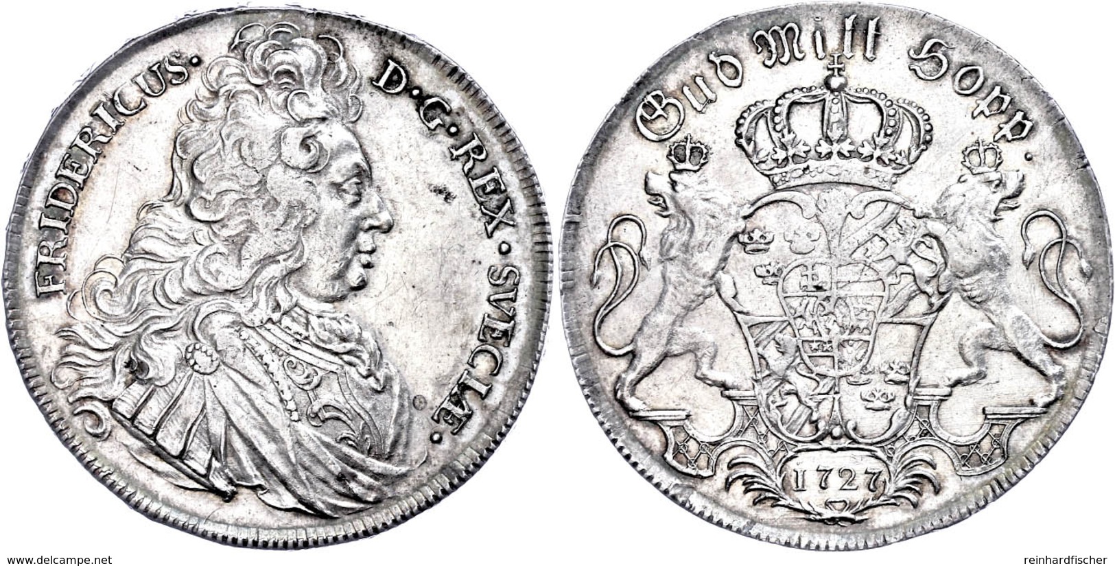 Riksdaler, 1727, Friedrich I., Dav. 1720, Avers Min. Berieben, F. Vz. - Schweden