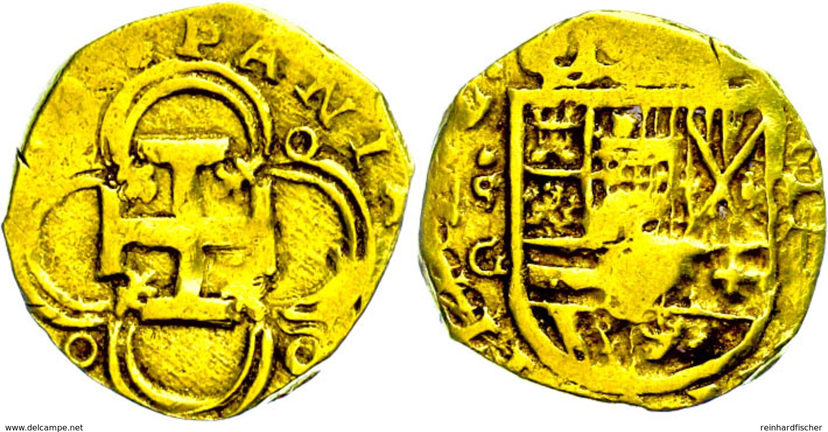 2 Escudos, Gold, O.J. (15./16. Jhdt.), Sevilla, Prägeschwäche, Ss.  Ss - Sonstige & Ohne Zuordnung