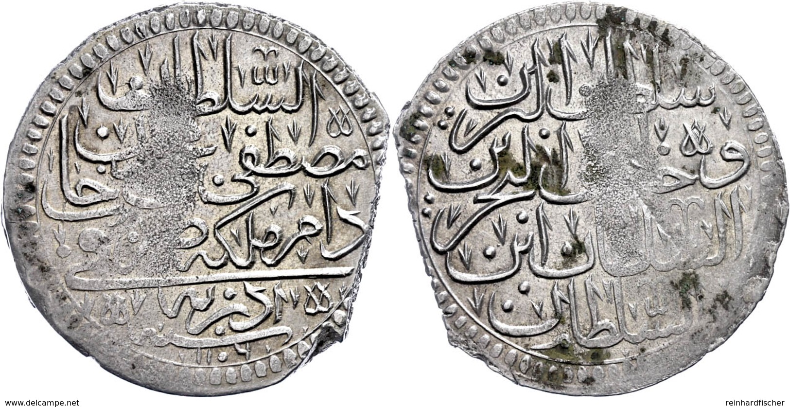 Kurush, AH 1106, Mustafa II., Edirne, KM 121.1, Prägeschwäche Und Schrötlingsfehler, Vz-st.  Vz-st - Orientalische Münzen