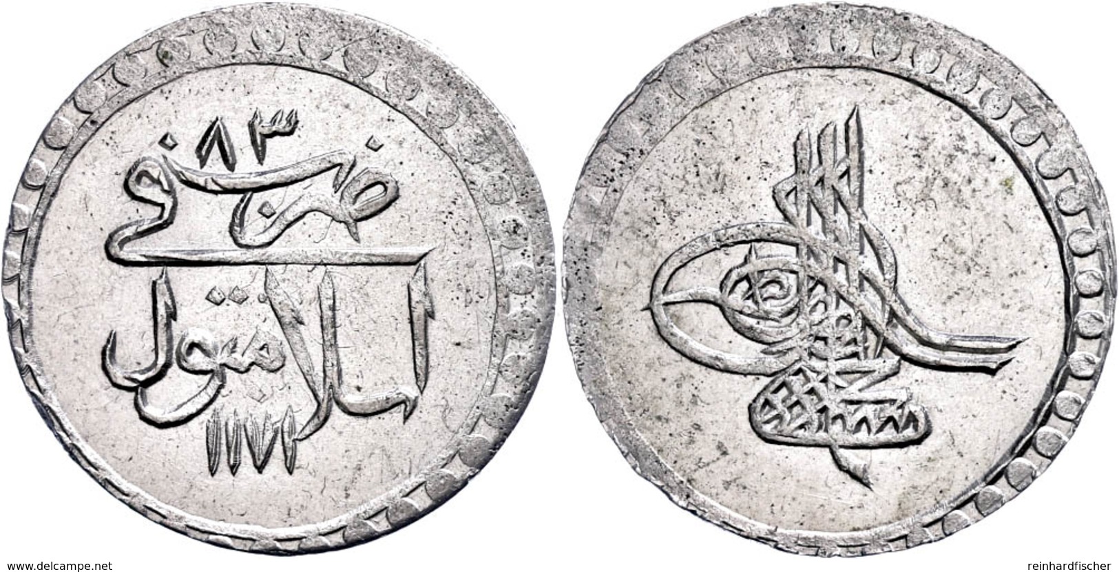 20 Para, AH 1171/83, Mustafa III., Istanbul, KM 313.2, Leichte Prägeschwäche, Wz, Kratzer, F. St. - Orientalische Münzen