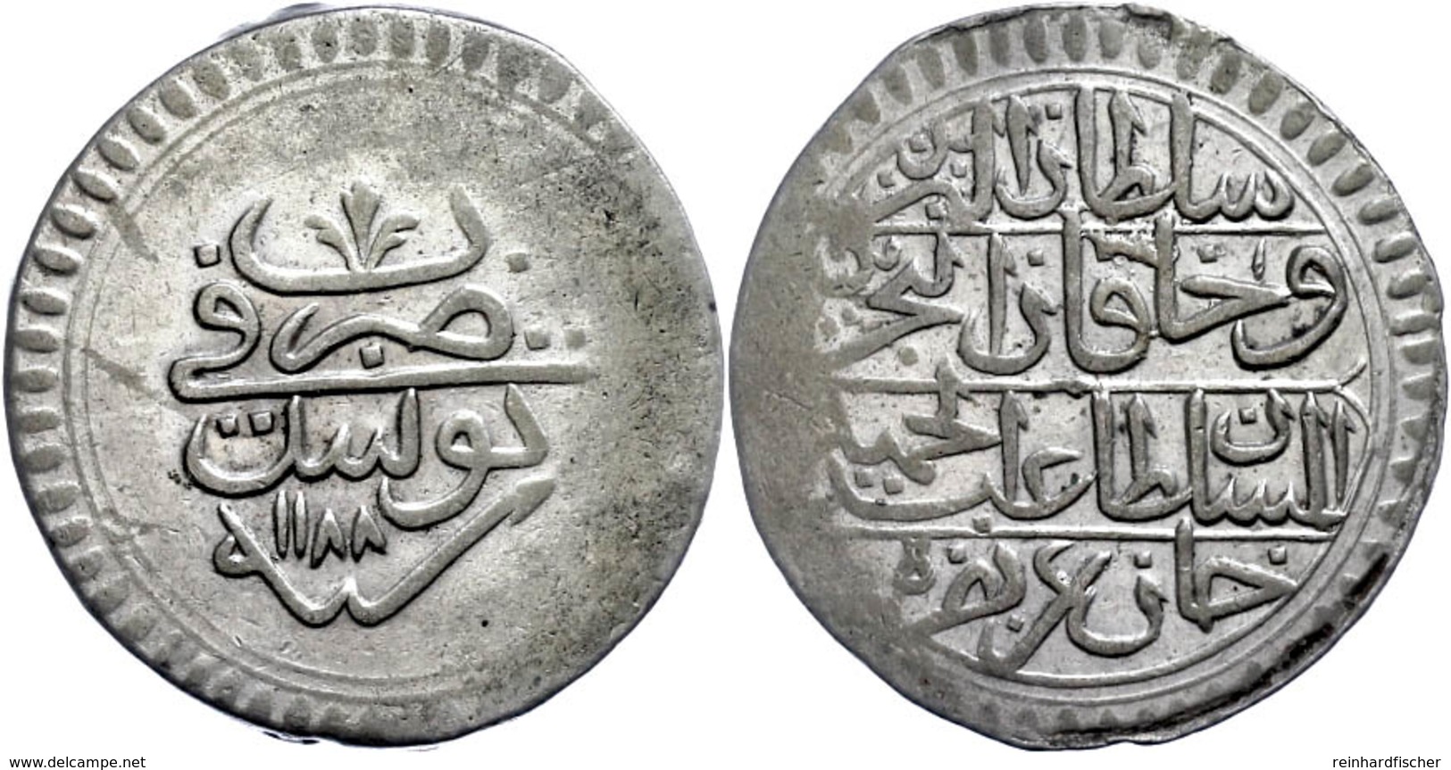 8 Kharub, AH 1188, Abdülhamid I., Tunis, KM 64 (Tunesien), Prägeschwäche Am Rand, Ss.  Ss - Orientalische Münzen