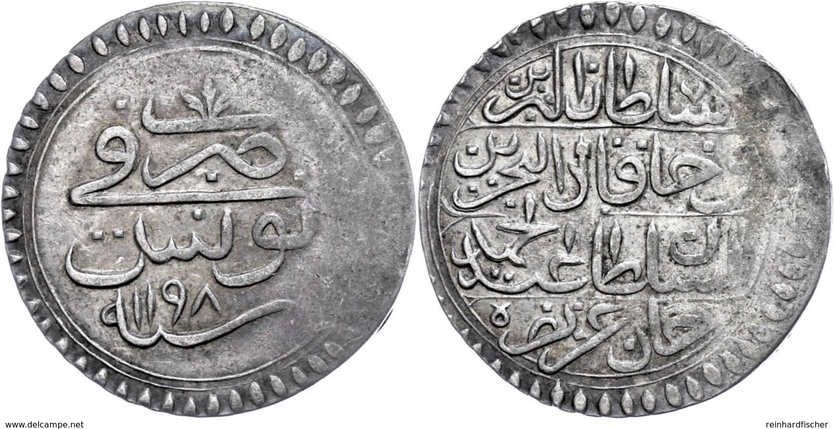 Riyal, AH 1198, Abdülhamid I., Tunis, KM 65 (Tunesien), Prägeschwäche Am Rand, Vz.  Vz - Orientales