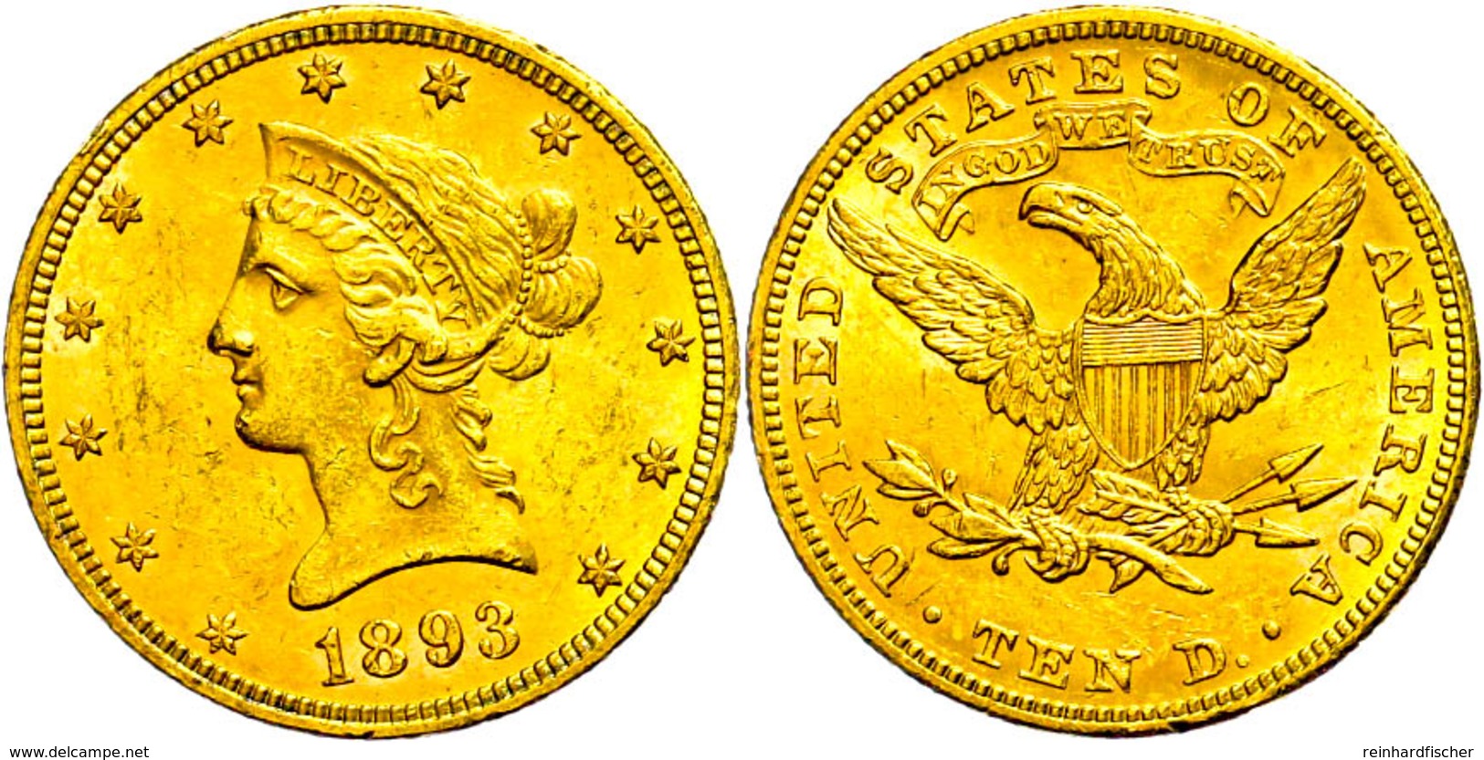 10 Dollars, Gold, 1893, Philadelphia, Fb. 158, Kl. Rf., Vz.  Vz - Sonstige & Ohne Zuordnung