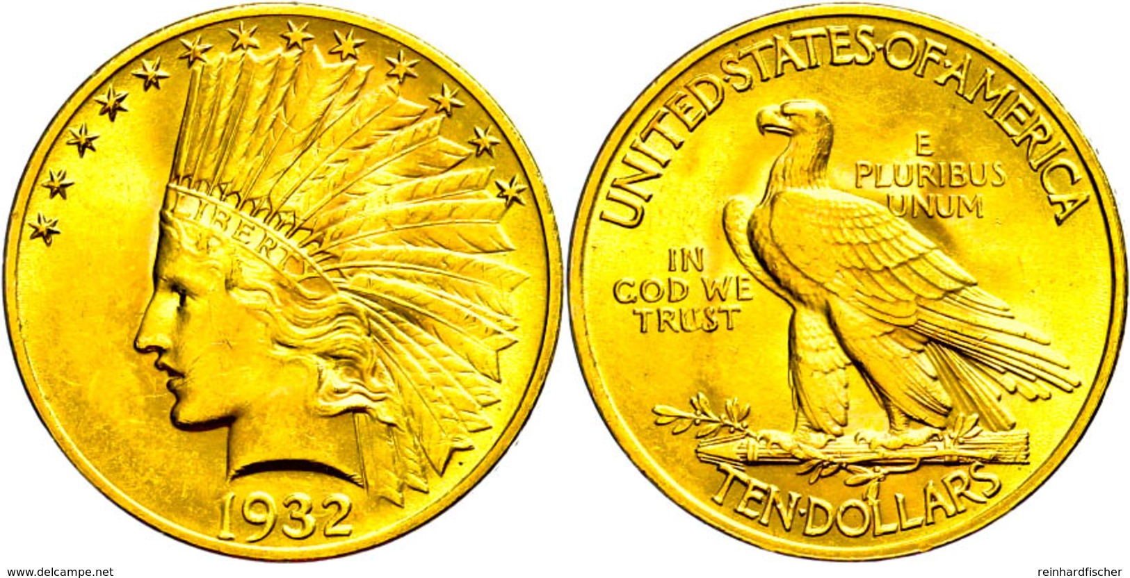 10 Dollars, Gold, 1932, Indian Head, Fb. 166, Kl. Kratzer, Vz+. - Autres & Non Classés