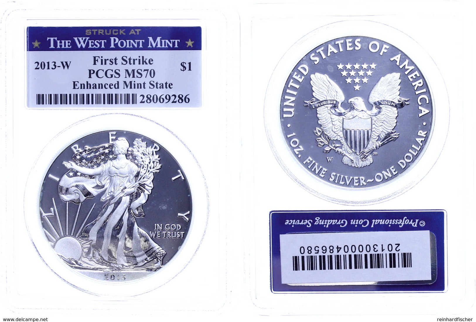 Dollar, 2013, W, Silver Eagle, In Slab Der PCGS Mit Der Bewertung MS70, Enhanced Mint State, First Strike, West Point Mi - Sonstige & Ohne Zuordnung