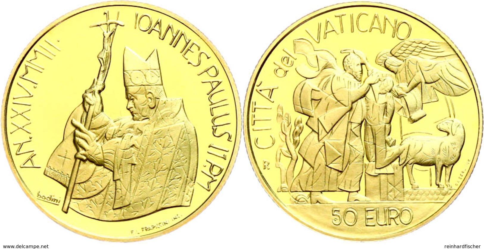 50 Euro Gold, 2002, Opfer Abrahams, 13,74 G Fein, Fb. 438, In Originalschatulle Mit Zertifikat Und Umverpackung, PP. Auf - Vaticano