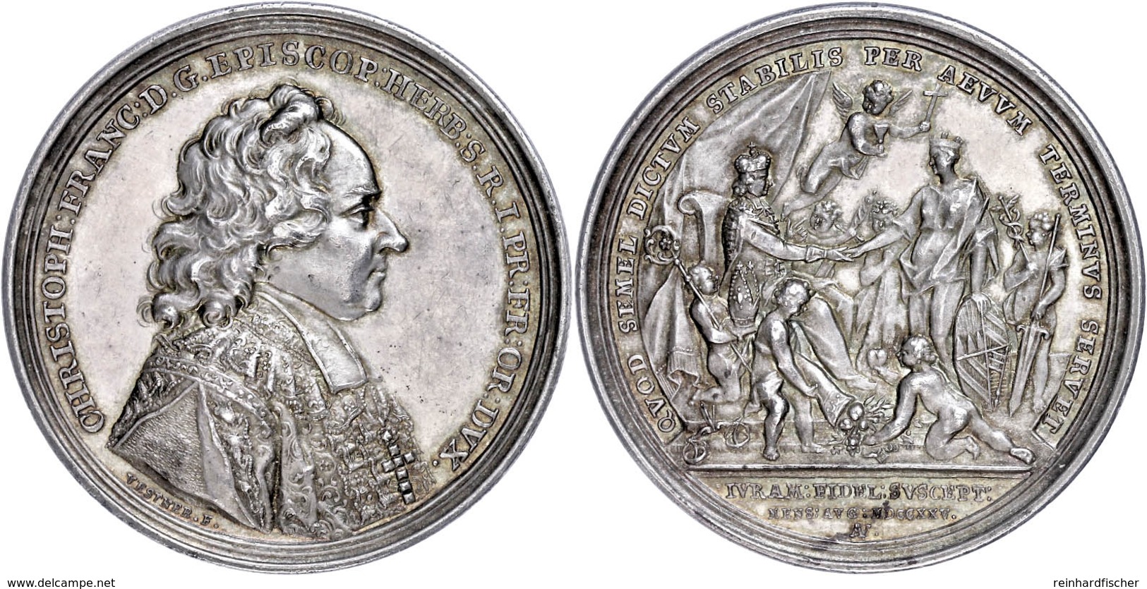 Würzburg, Bistum, Christoph Franz Von Hutten, Silbermedaille (Dm. Ca. 49mm, Ca. 43,48g), 1725, G.W. Und A. Vestner, Auf  - Autres & Non Classés