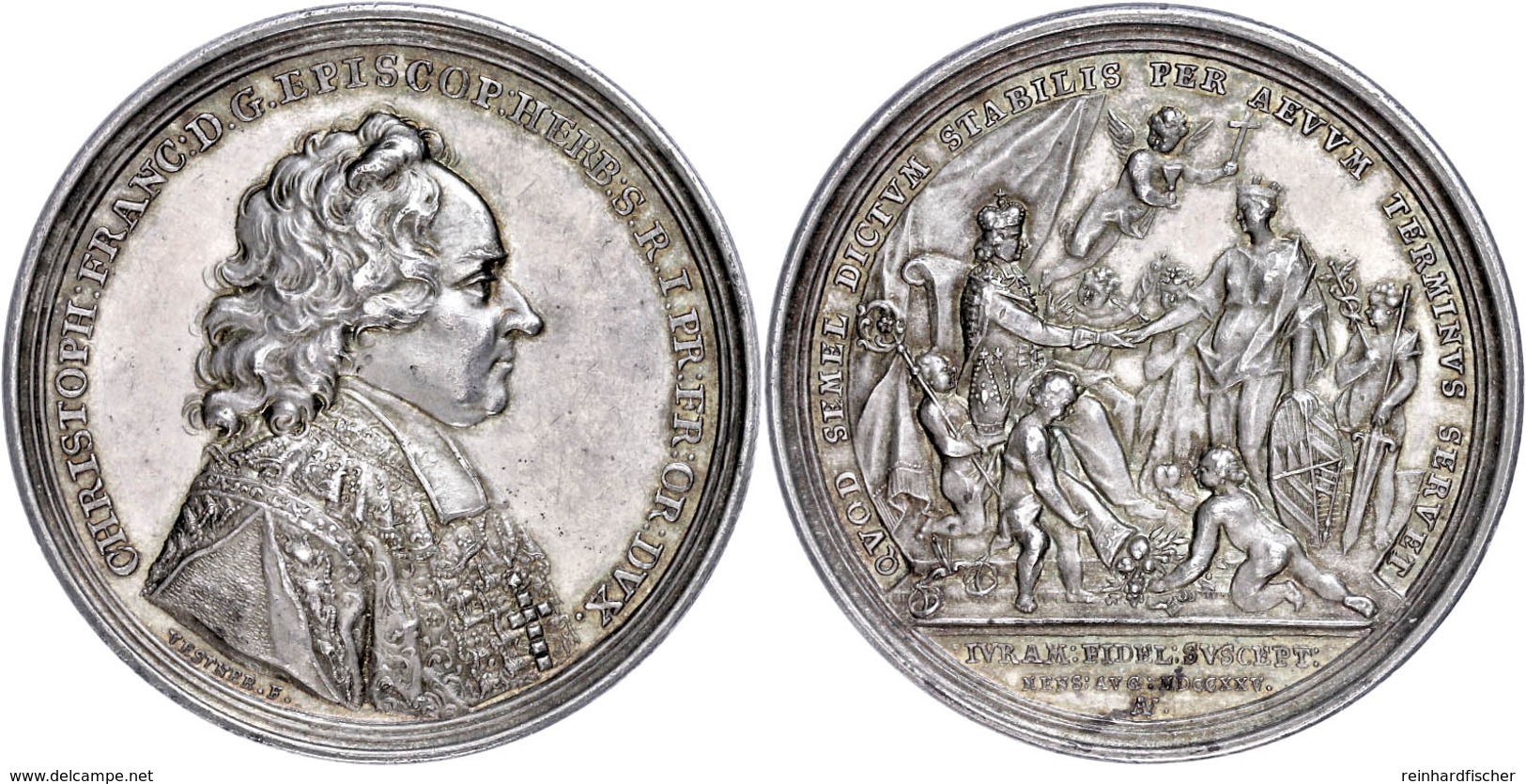 Würzburg, Bistum, Christoph Franz Von Hutten, Silbermedaille (Dm. Ca. 49mm, Ca. 43,48g), 1725, G.W. Und A. Vestner, Auf  - Sonstige & Ohne Zuordnung