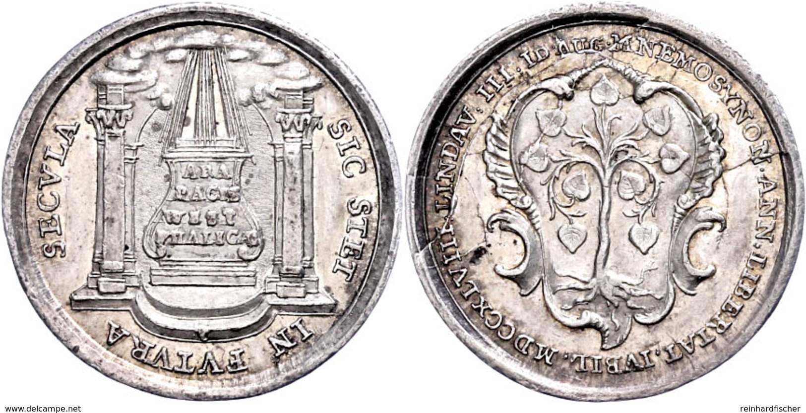 Lindau, Stadt, Silbermedaille (Dm. Ca. 27mm, Ca. 5,95g), 1748, Auf Die 100-Jahrfeier Des Westfälischen Friedens. Av: Sta - Autres & Non Classés