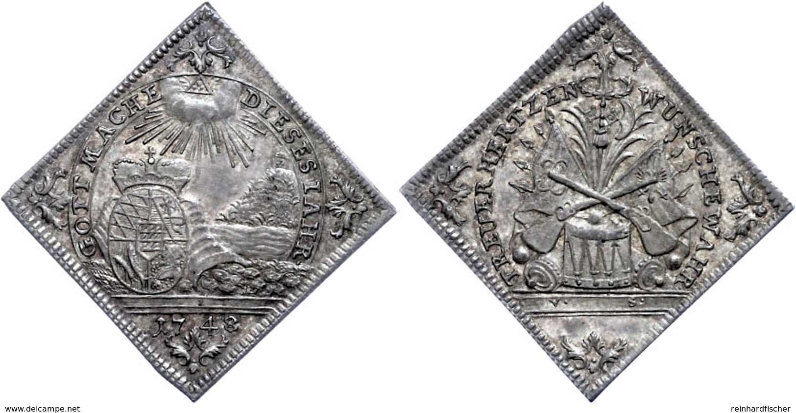 Württemberg, Karl Eugen, Klippenförmige Silbermedaille (1,98x1,98mm, Ca. 2,35g), 1748, Von Von V. Schrempf, Auf Das Neue - Sonstige & Ohne Zuordnung