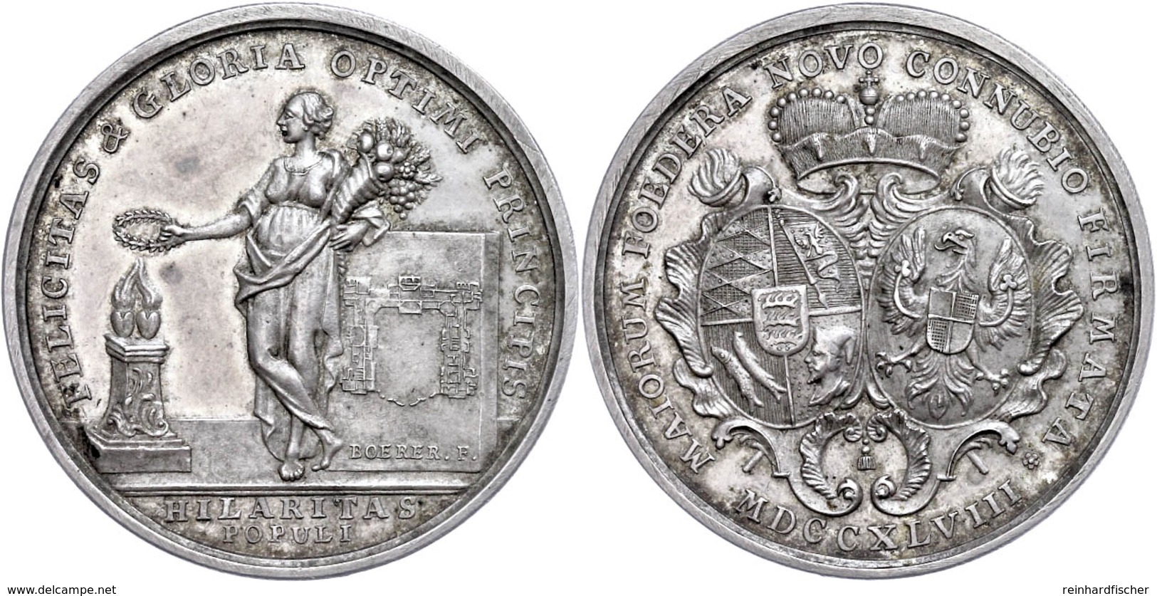 Württemberg, Karl Eugen, Silbermedaille (Dm. Ca. 39,10mm, Ca. 25,65g), 1748, Von K. Börer, Auf Die Hochzeit Mit Elisabet - Sonstige & Ohne Zuordnung