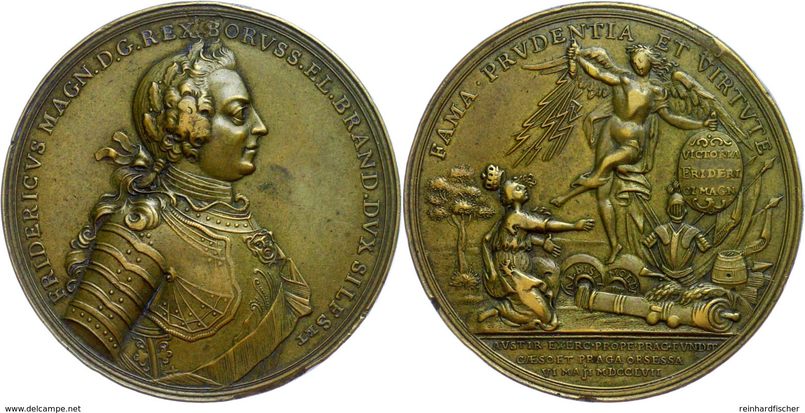 Preußen, Friedrich II., Bronzemedaille (Dm. 48 Mm, 42 G), 1757, Unsigniert (von J. G. Holtzhey), Auf Die Schlacht Bei Pr - Sonstige & Ohne Zuordnung