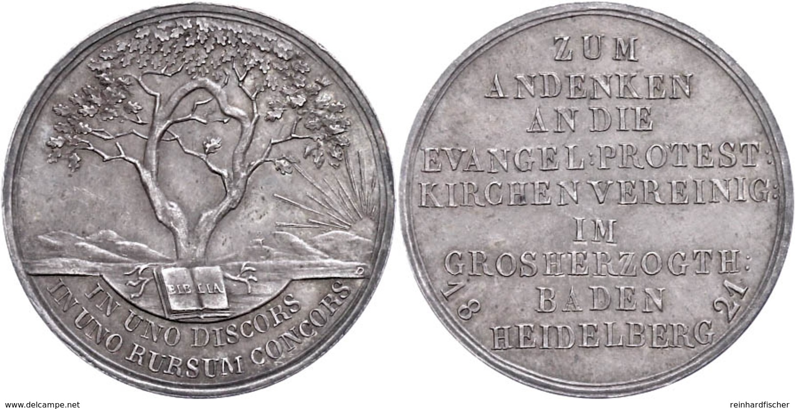 Baden, Silbermedaille (Dm. Ca. 27,90mm, Ca. 5,55g), 1821, Auf Die Kirchenvereinigung. Av: Gespaltener Baum, Zu Den Wurze - Sonstige & Ohne Zuordnung