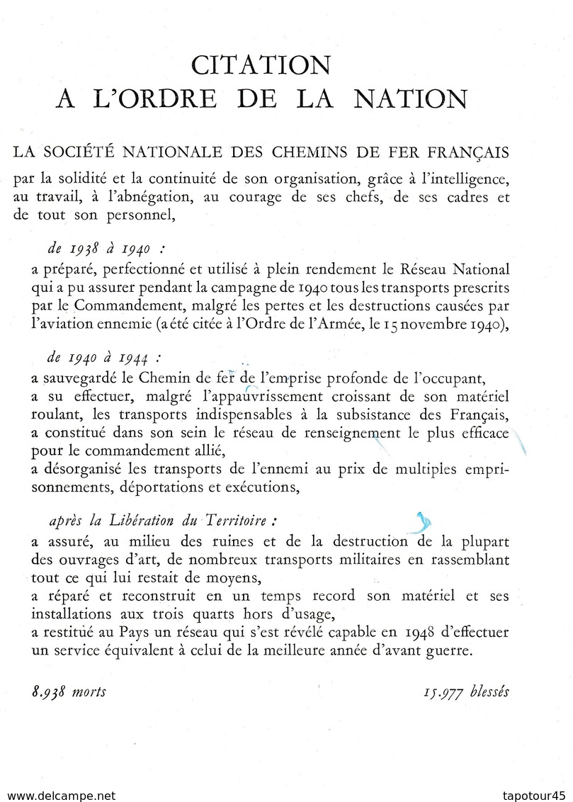 Fascicule Cartonné A4 SNCF 1951 Remise De La Légion D'Honneur (12 Pages Avec Les Discours) - Documents