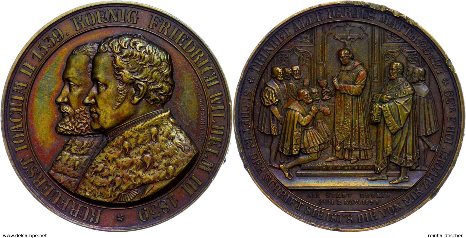 Bronzemedaille (Dm. 45 Mm, 54 G), 1839, Von C. Pfeuffer, Auf 300 Jahre Reformation In Brandenburg, Av: Brustbilder Von K - Sonstige & Ohne Zuordnung