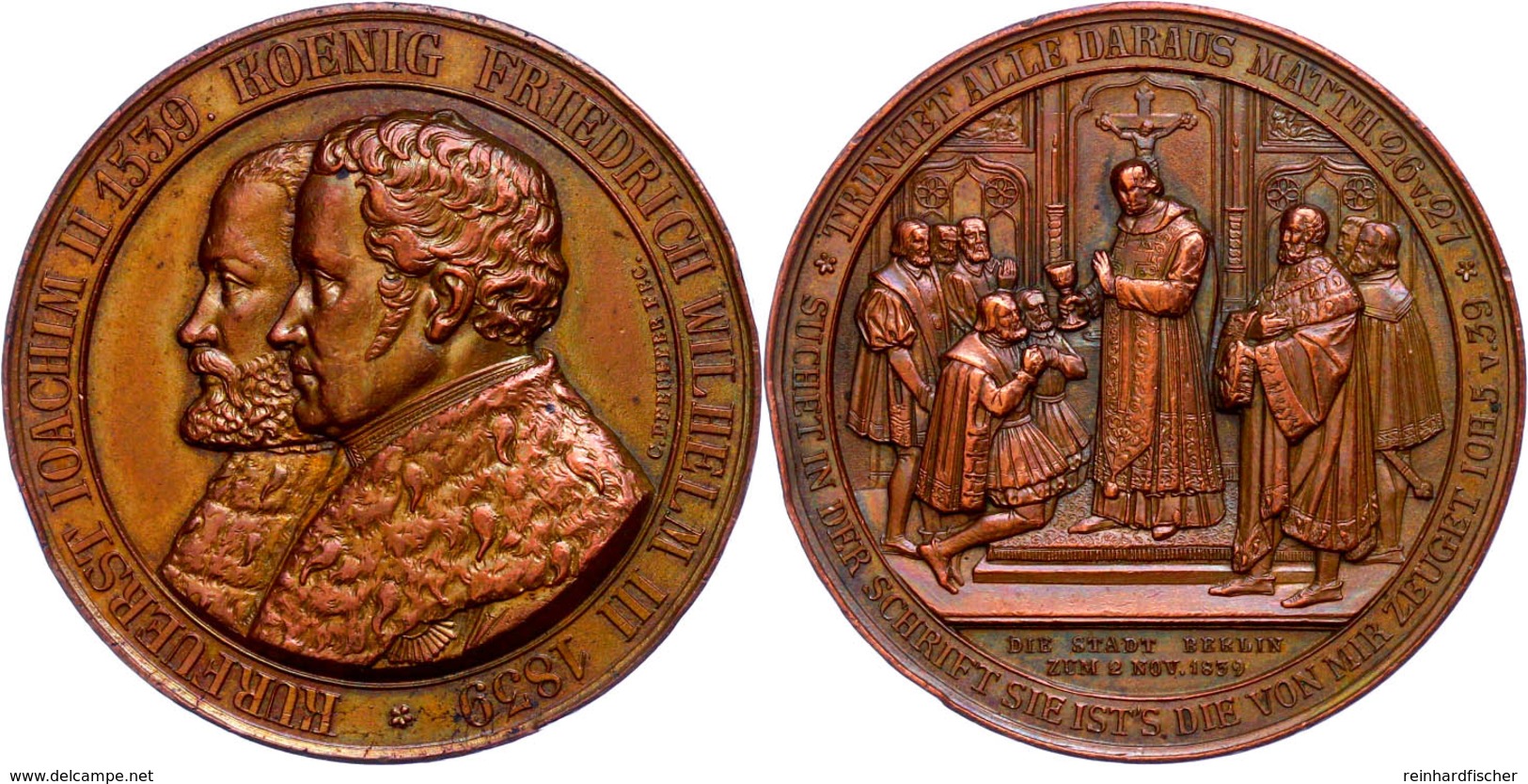 Bronzemedaille (Dm. 45 Mm, 54 G), 1839, Von C. Pfeuffer, Auf 300 Jahre Reformation In Brandenburg, Av: Brustbilder Von K - Sonstige & Ohne Zuordnung