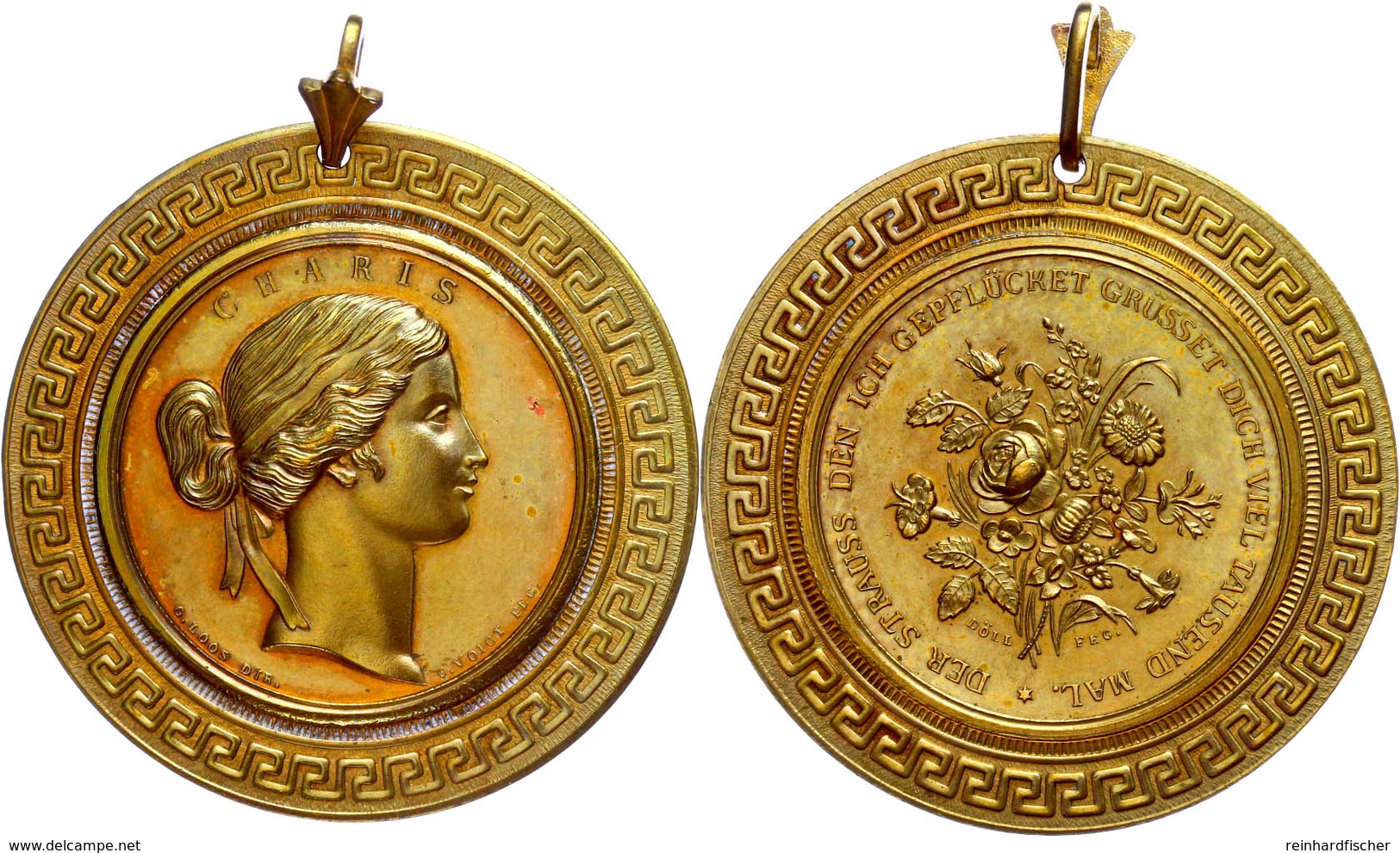 Bronzemedaille Vergoldet (Dm. 53 Mm, 37 G), O.J., Von G. Loos Und C. Voigt, Auf Charis Die Göttin Der Anmut, Av: Kopf Na - Sonstige & Ohne Zuordnung
