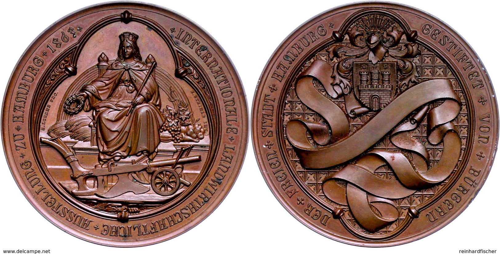 Hamburg, Bronzemedaille (Dm. Ca. 79mm, Ca. 208,15g), 1863, Von Lorenz, Internationalen Landwirtschaftlichen Ausstellung. - Sonstige & Ohne Zuordnung