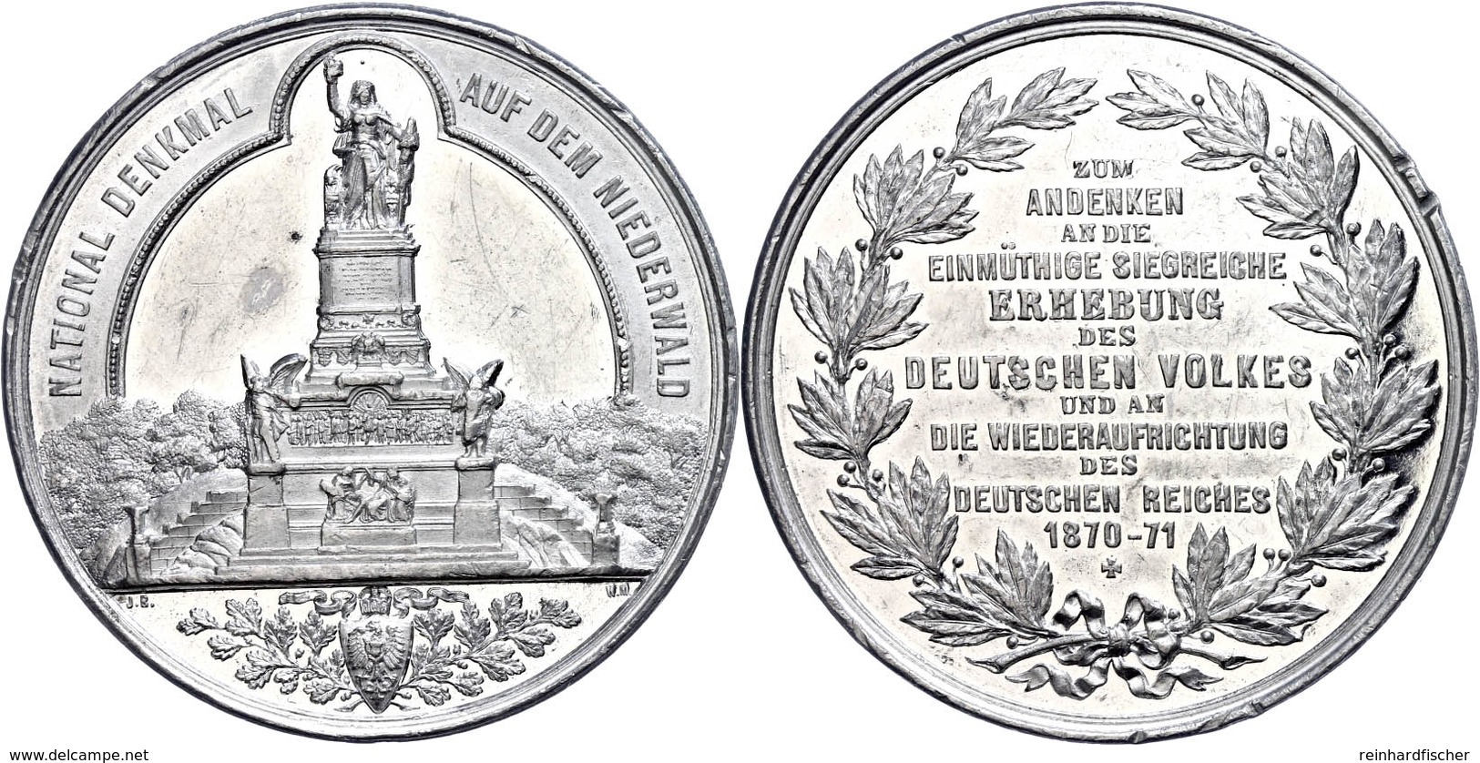 Brandenburg-Preußen, Zinnmedaille (Dm. 50 Mm, 47 G), O.J., Unsigniert, Auf Die Errichtung Des Niederwalddenkmals Zur Eri - Sonstige & Ohne Zuordnung