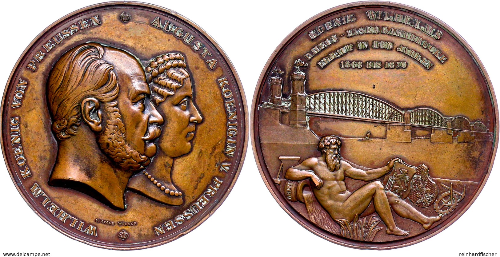 Preußen, Bronzemedaille (Dm. 70,5 Mm, 153 G), 1870, Von Leopold Wiener, Auf Die Eröffnung Der König Wilhelm Rhein-Eisenb - Sonstige & Ohne Zuordnung