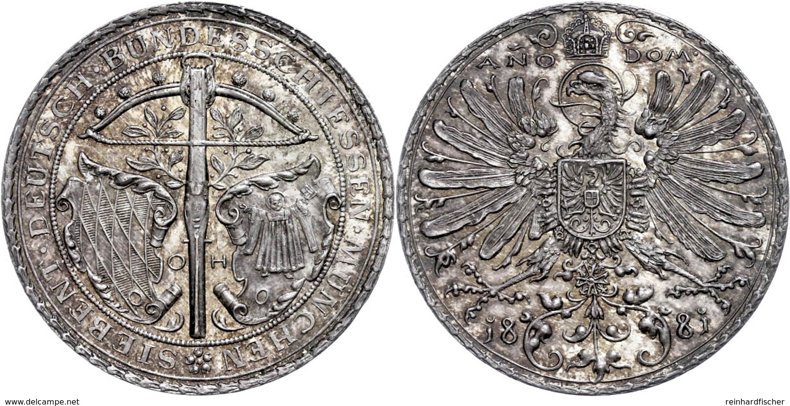 Silbermedaille (Dm. Ca. 38mm, Ca. 26,90g), 1881, Von O. Hupp, Auf Das VII. Deutsche Bundesschiessen In München. Av: Armb - Sonstige & Ohne Zuordnung