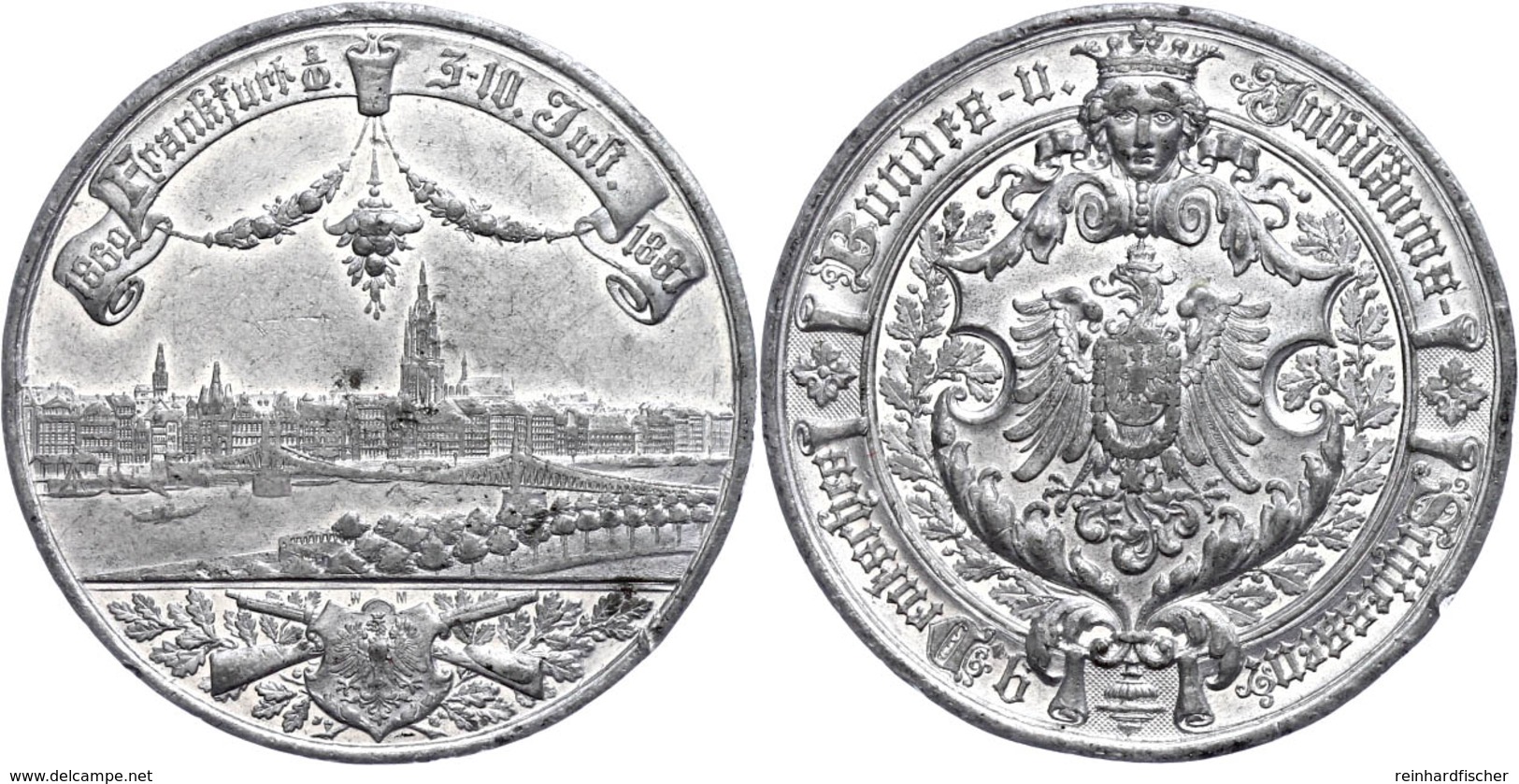 Frankfurt, Zinnmedaille (Dm. 39 Mm, 18,7 G), 1887, Unsigniert, Auf Das IX. Deutsche Bundesschiessen, Av: Stadtansicht, R - Sonstige & Ohne Zuordnung