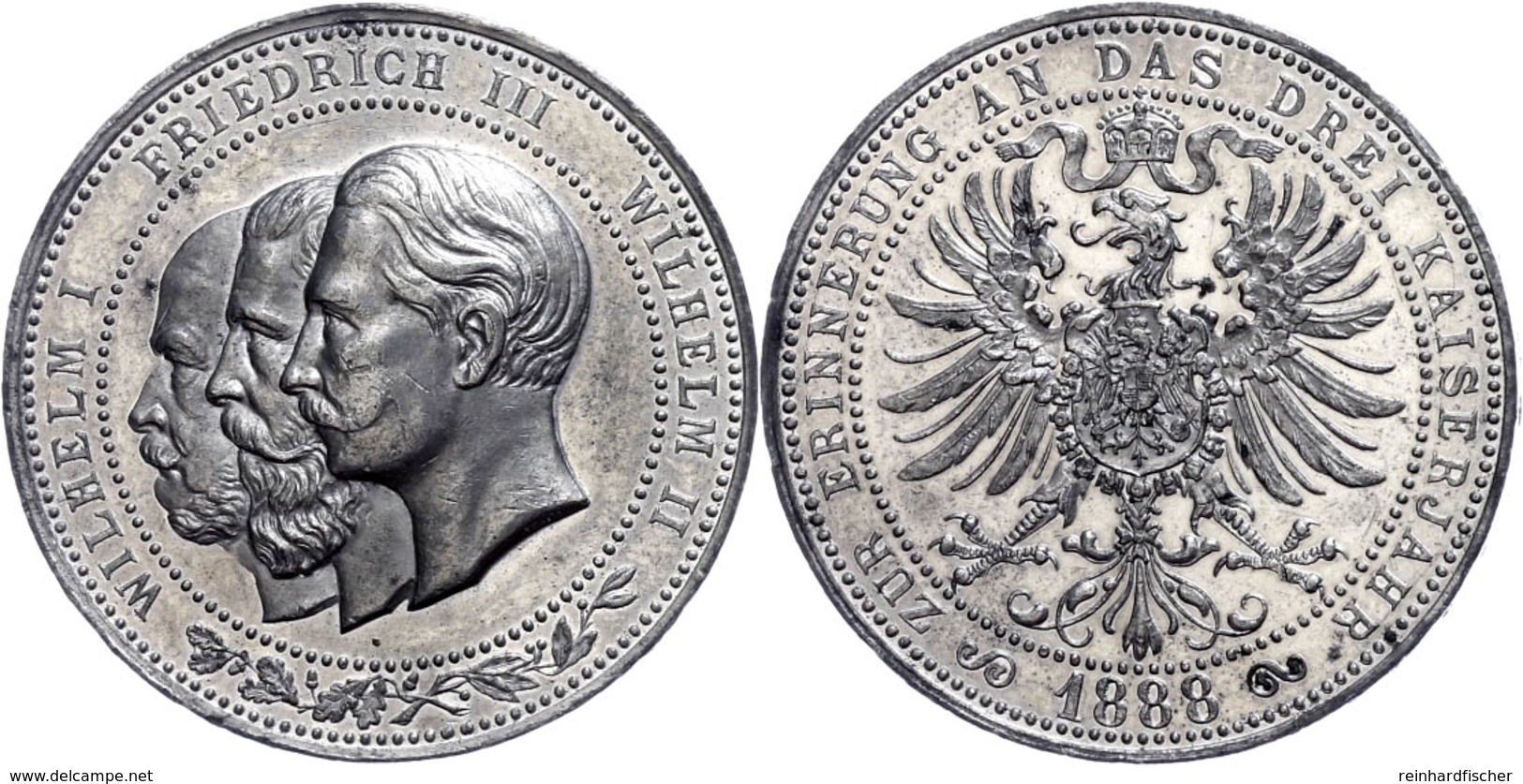 Preußen, Zinnmedaille (Dm. 35 Mm, 27,8 G), 1888, Unsigniert, Wilhelm I. Friedrich III. Und Wilhelm II. Zur Erinnerung An - Sonstige & Ohne Zuordnung