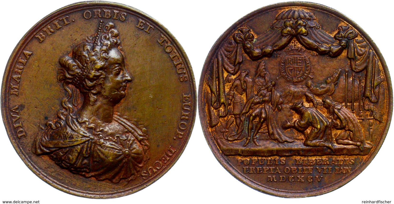 Großbritannien, Mary II., Bronzemedaille (Dm. 48,4 Mm, 44 G), 1695, Unsigniert, Auf Ihren Tod, Av: Brustbild Nach Rechts - Sonstige & Ohne Zuordnung