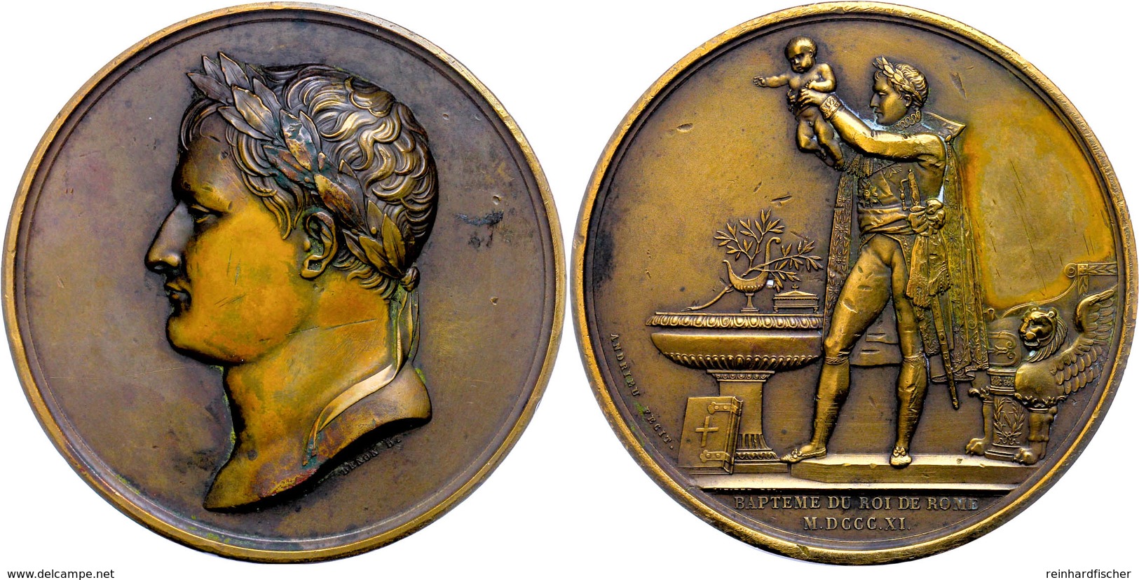 Frankreich, Napoleon, Bronzemedaille (Dm. 68,40 Mm, Ca. 145 G), 1811, Von D. Denon Und Andrieu, Auf Die Taufe Seines Soh - Sonstige & Ohne Zuordnung